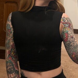 Garage Black Sleeveless High Neck Ruched Top